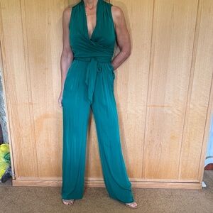 Emerald green Sleeveless silk Jumpsuit